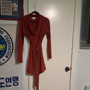 Elegant Rust Cowl Neck Sweater Dress
